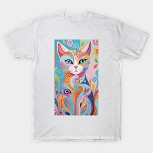 Abstract Cat's Rainbow: A Splash of Feline Whimsy T-Shirt